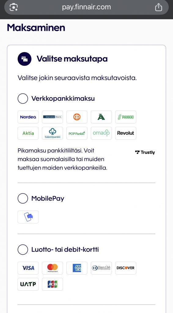 Trustly toimii maksutapana Finnairilla