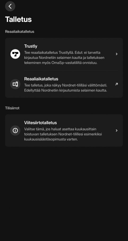 Trustlyn avulla voi siirtää rahaa Nordnet-tilille