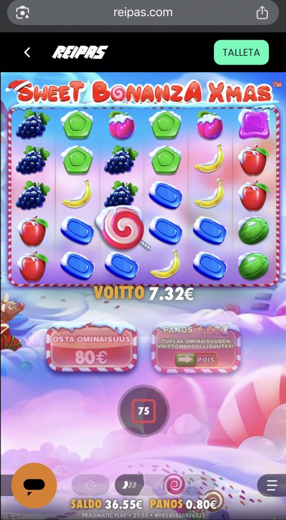 Sweet Bonanza Xmasin pelaaminen casino Zimpler -sivustolla