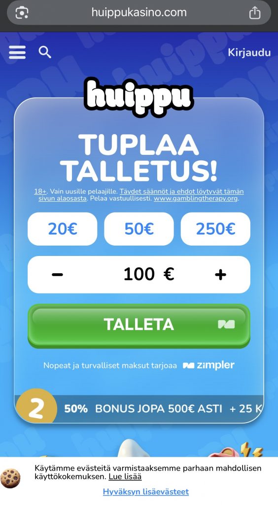 Suomen Zimpler kasinot on lokalisoitu sinivalkoisille pelaajille