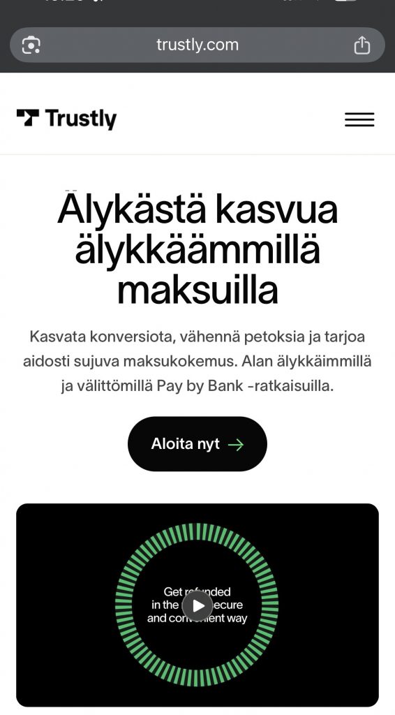 Trustly Group AB:n kotisivu