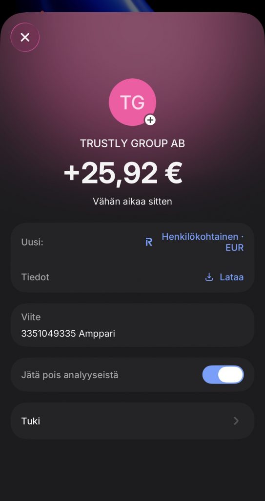 Trustly kotiutus tulee perille minuutissa