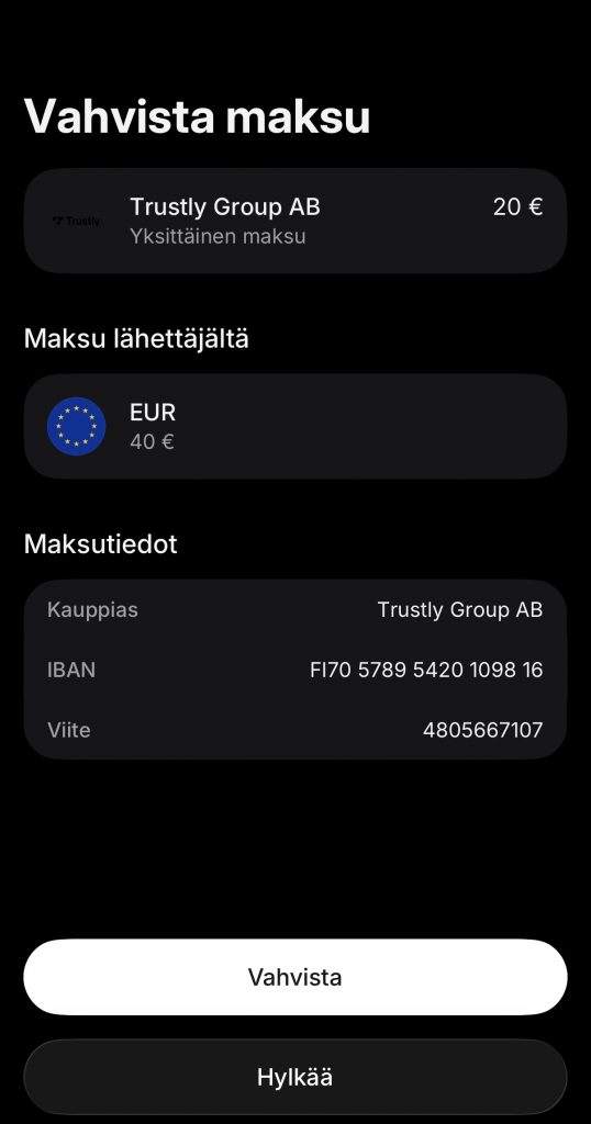 Trustly talletus ja sen vahvistaminen