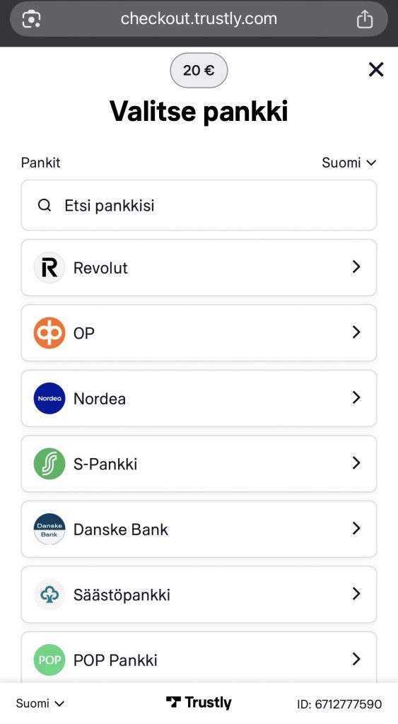 Trustly yhteistyöpankit Suomessa