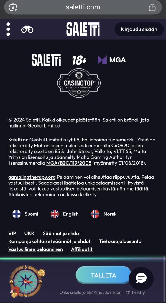 Verovapaa Trustly kasino MGA-lisenssillä