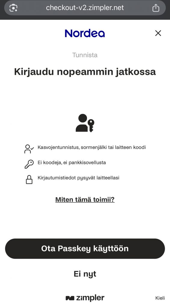 Zimpler Passkey nopeuttaa kirjautumista