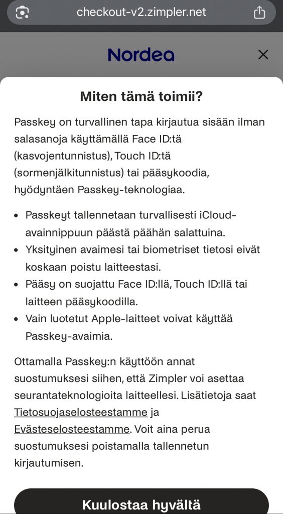 Zimpler Passkey käyttöohjeet