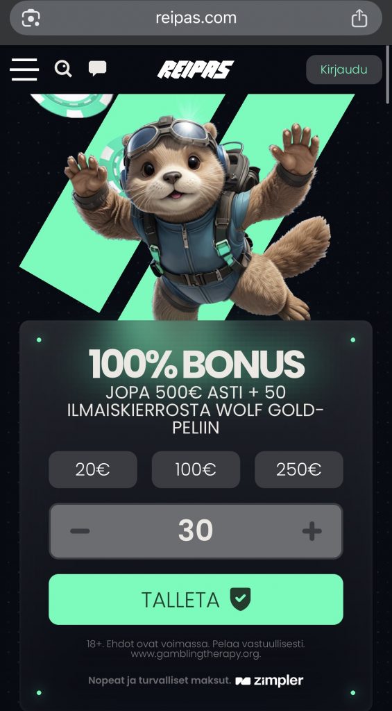 Zimpler Pay N Play -sivuston etusivu