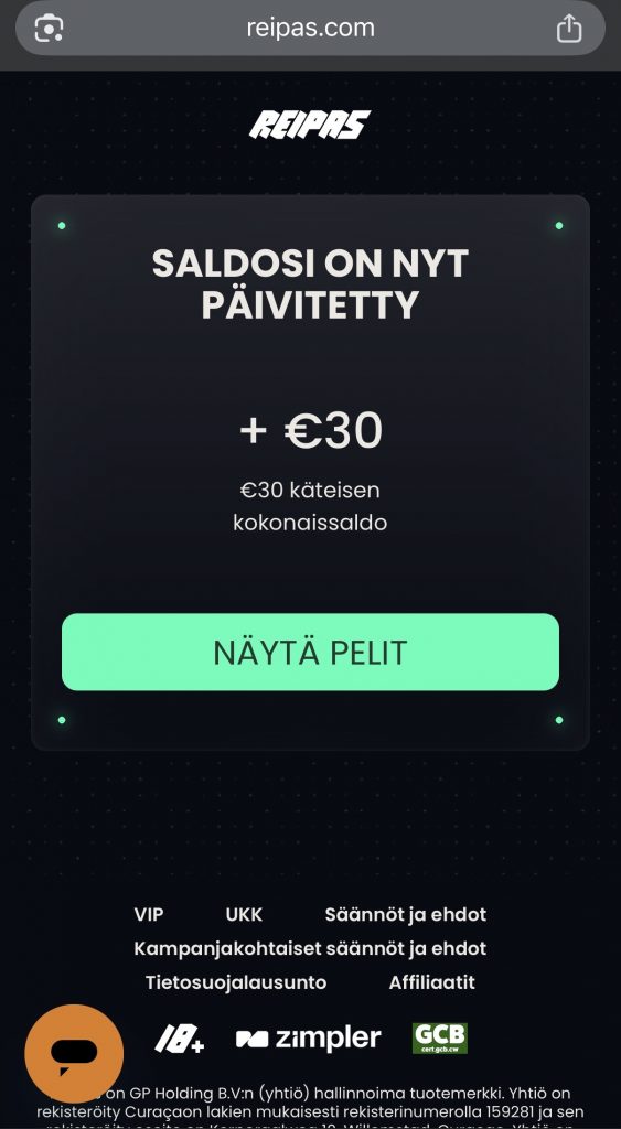 Zimpler talletus tulee tilille ja pelaamisen voi aloittaa