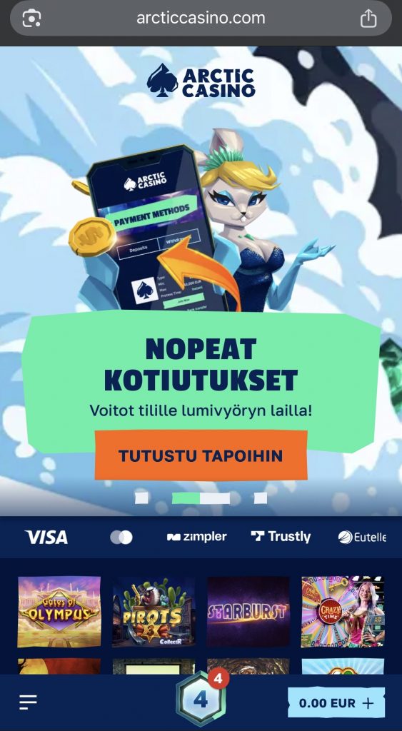 Kuvakaappaus Apple Pay kasino -sivustosta