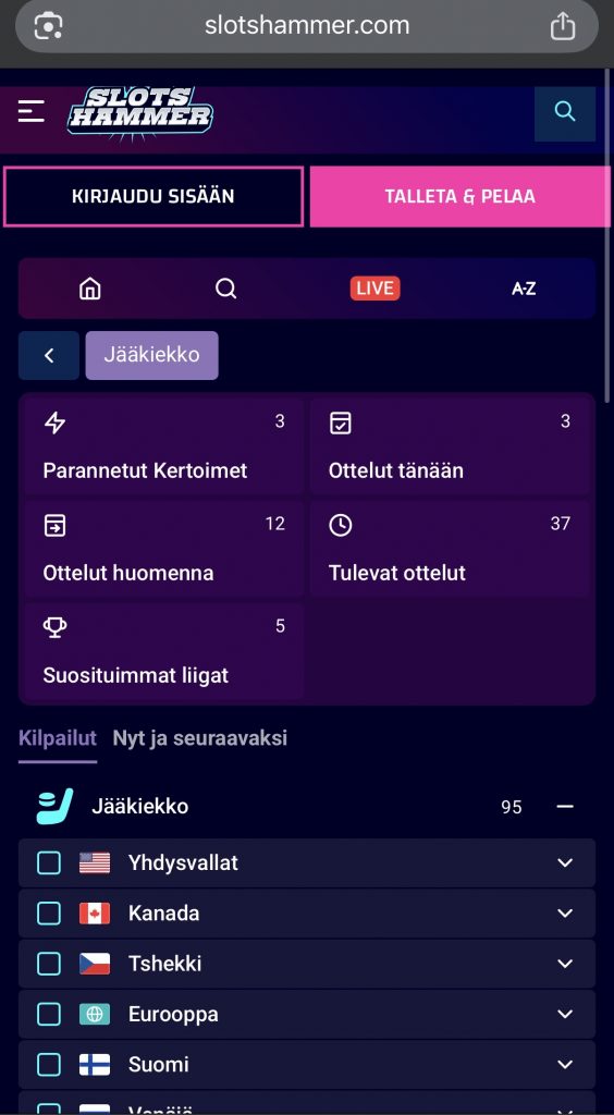 Brite casino vedonlyönti jääkiekon saralla