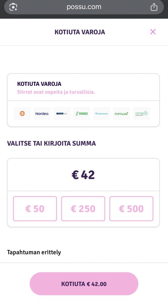 Brite kotiutus ja nostosumman valitseminen