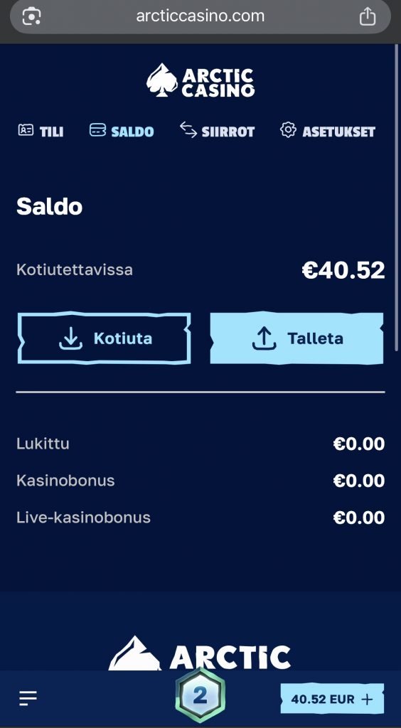 Euteller kasino -sivuston saldo