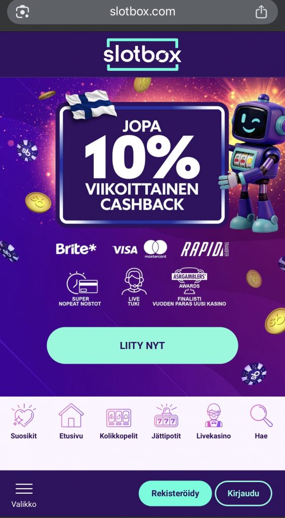 Kuvakaappaus Siru Mobile kasino -sivustosta