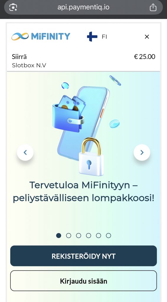 Maksuikkuna, jonka kautta MiFinity kasinot mahdollistavat talletukset